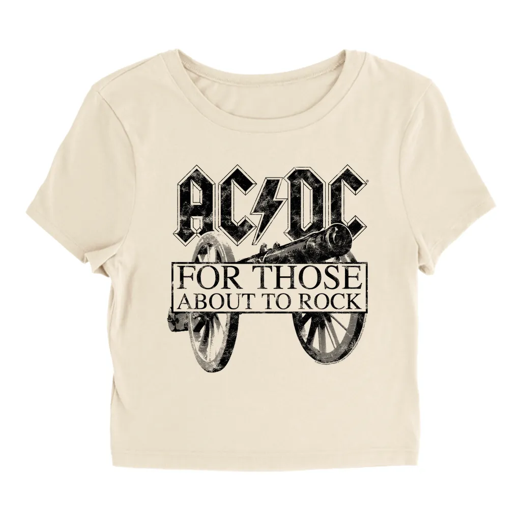 Women's T-Shirt | For Those About To Rock Black Cannon Image Distressed Baby Tee