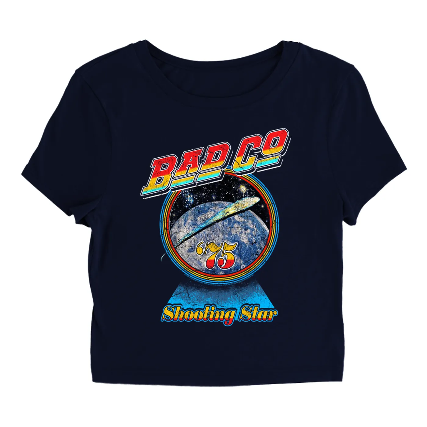Bad Company Women's T-Shirt | 75 Shooting Star Orbit Distressed Bad Company Baby Tee