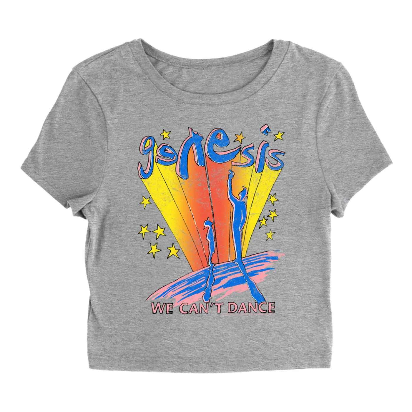 Genesis Women's T-Shirt | We Can't Dance Colorful Sketch Distressed Genesis Baby Tee
