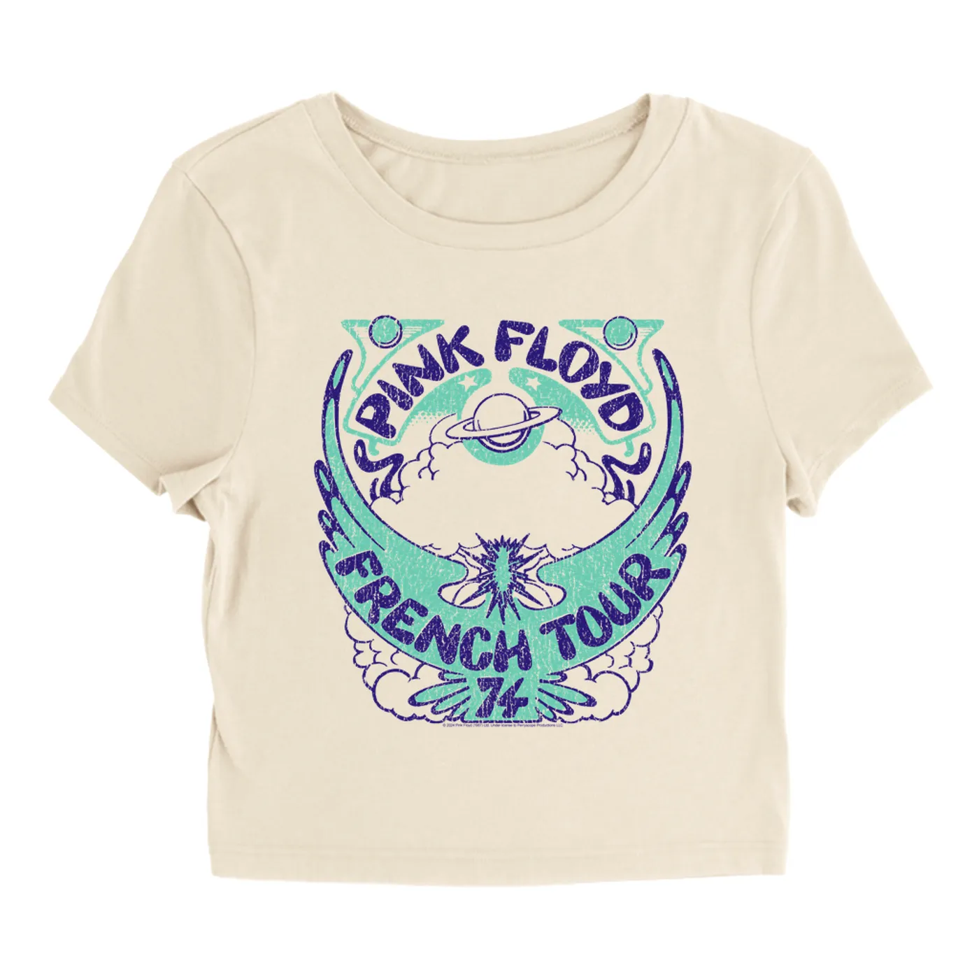 Pink Floyd Women's T-Shirt | French Tour 1974 Distressed Pink Floyd Baby Tee