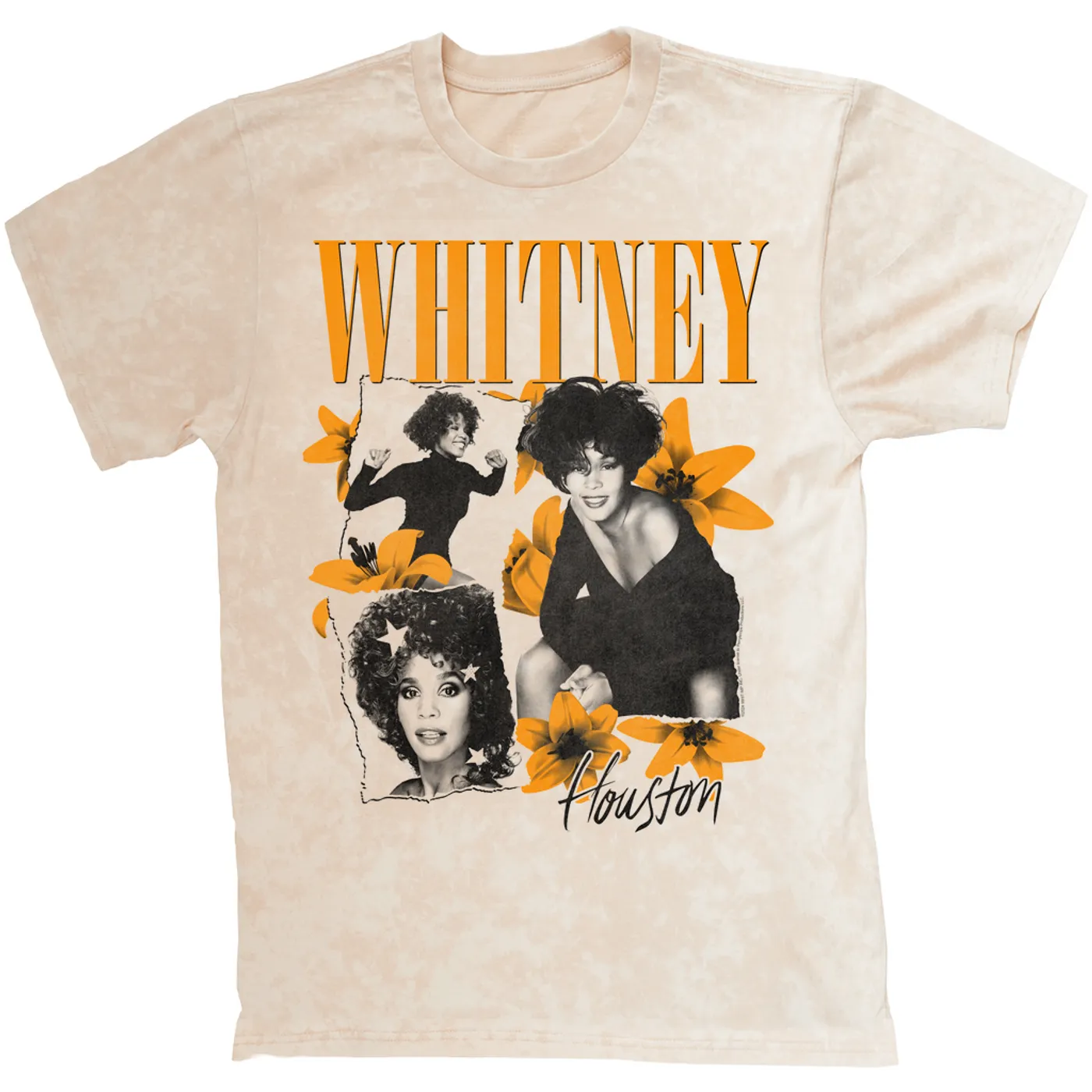 Whitney Houston T-shirt | Marigold Lily Stargazer Design (Merchbar Exclusive) Whitney Houston Mineral Wash Shirt
