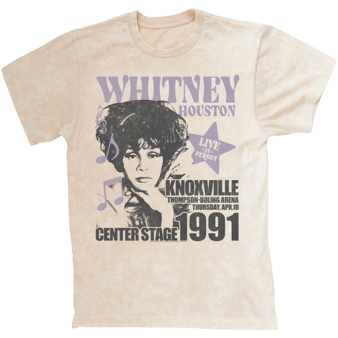 Whitney Houston T-shirt | Knoxville 1991 Concert Distressed (Merchbar Exclusive) Whitney Houston Mineral Wash Shirt