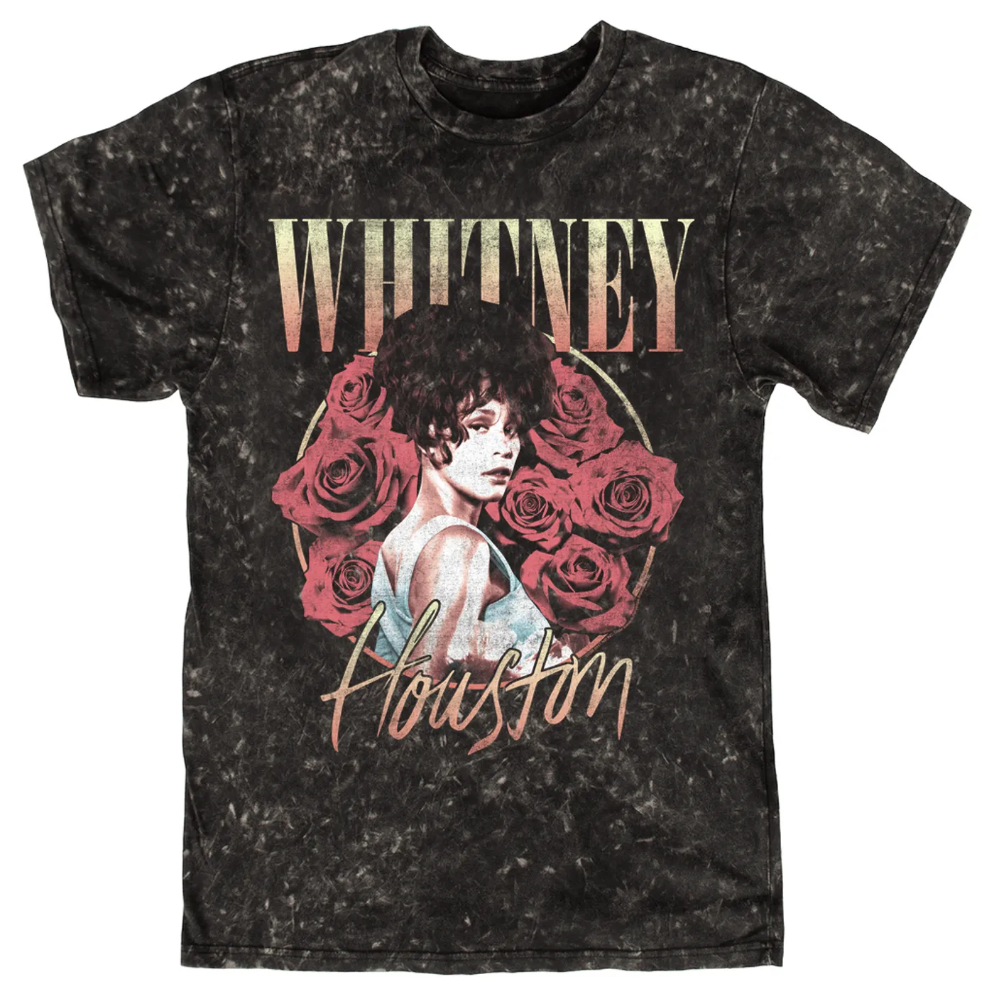 Whitney Houston T-shirt | Rose Bouquet Distressed (Merchbar Exclusive) Whitney Houston Mineral Wash Shirt