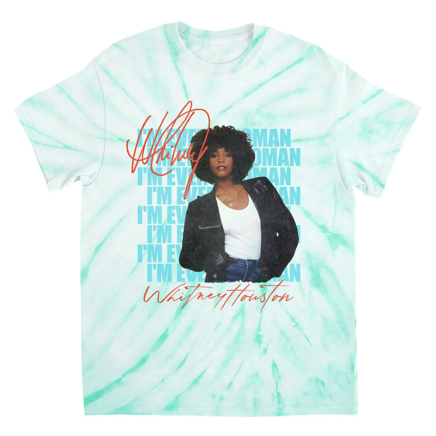 Whitney Houston T-Shirt | I'm Every Woman Red Turquoise Image (Merchbar Exclusive) Whitney Houston Tie Dye Shirt