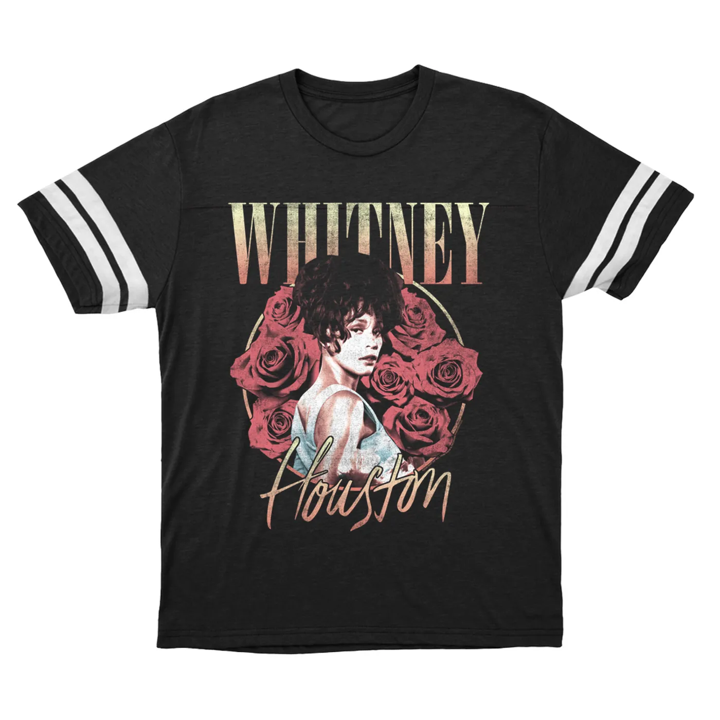 Whitney Houston T-Shirt | Rose Bouquet Distressed (Merchbar Exclusive) Whitney Houston Football Shirt