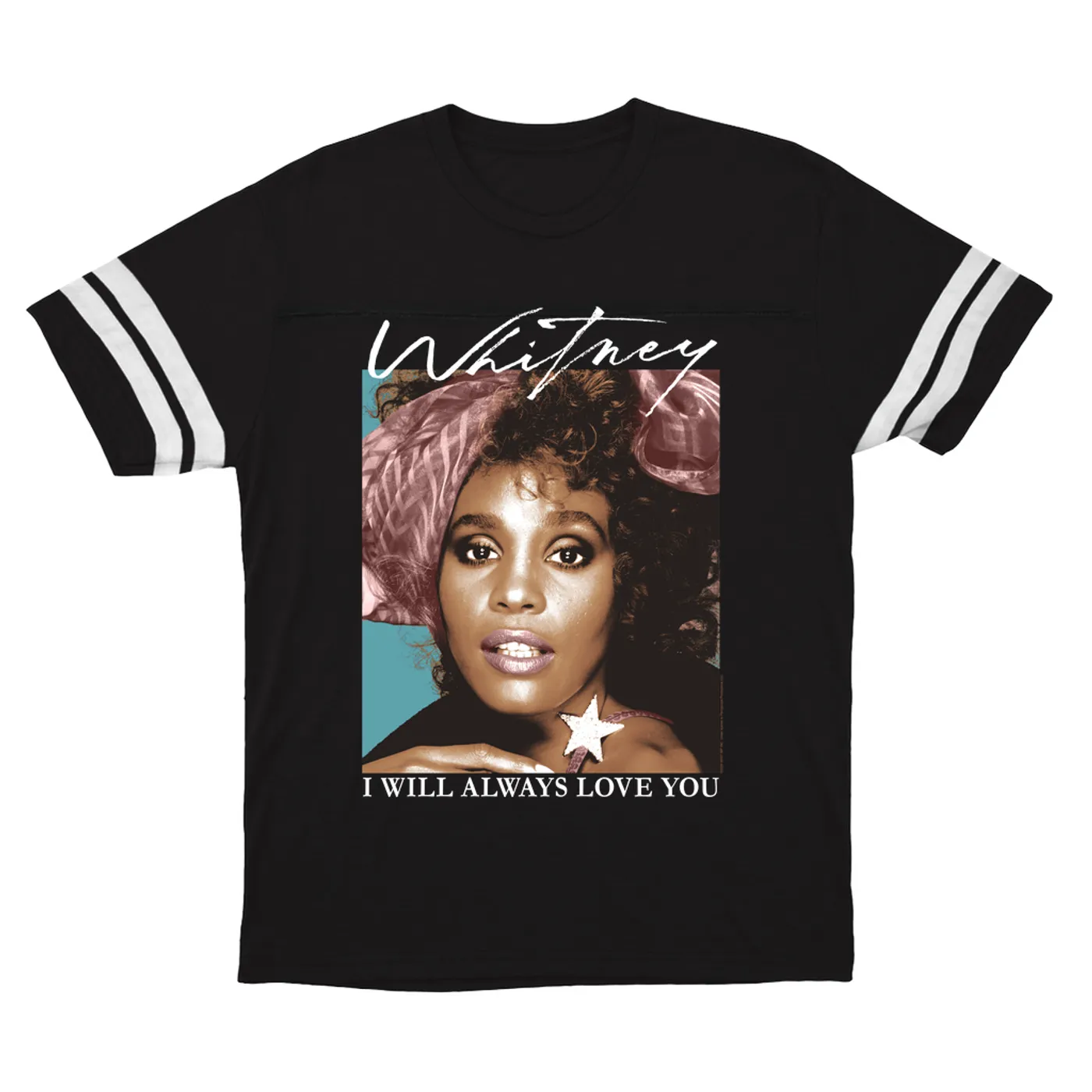 Whitney Houston T-Shirt | 1987 Whitney Pastel Image Distressed Whitney Houston Football Shirt