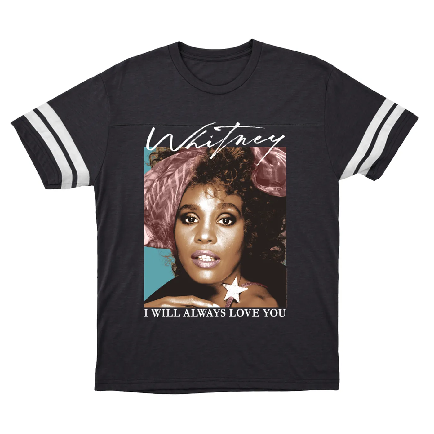 Whitney Houston T-Shirt | 1987 Whitney Pastel Image Distressed Whitney Houston Football Shirt