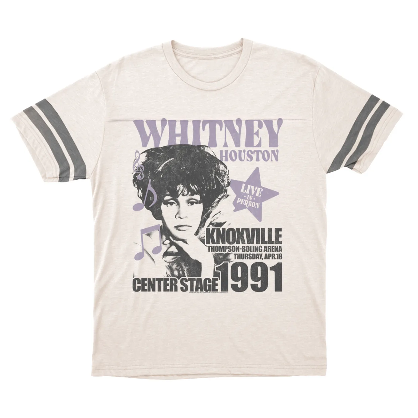Whitney Houston T-Shirt | Knoxville 1991 Concert Distressed (Merchbar Exclusive) Whitney Houston Football Shirt