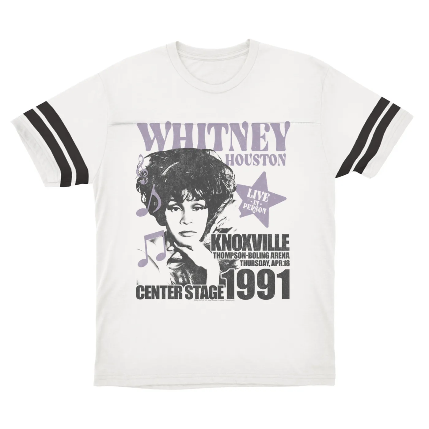 Whitney Houston T-Shirt | Knoxville 1991 Concert Distressed (Merchbar Exclusive) Whitney Houston Football Shirt
