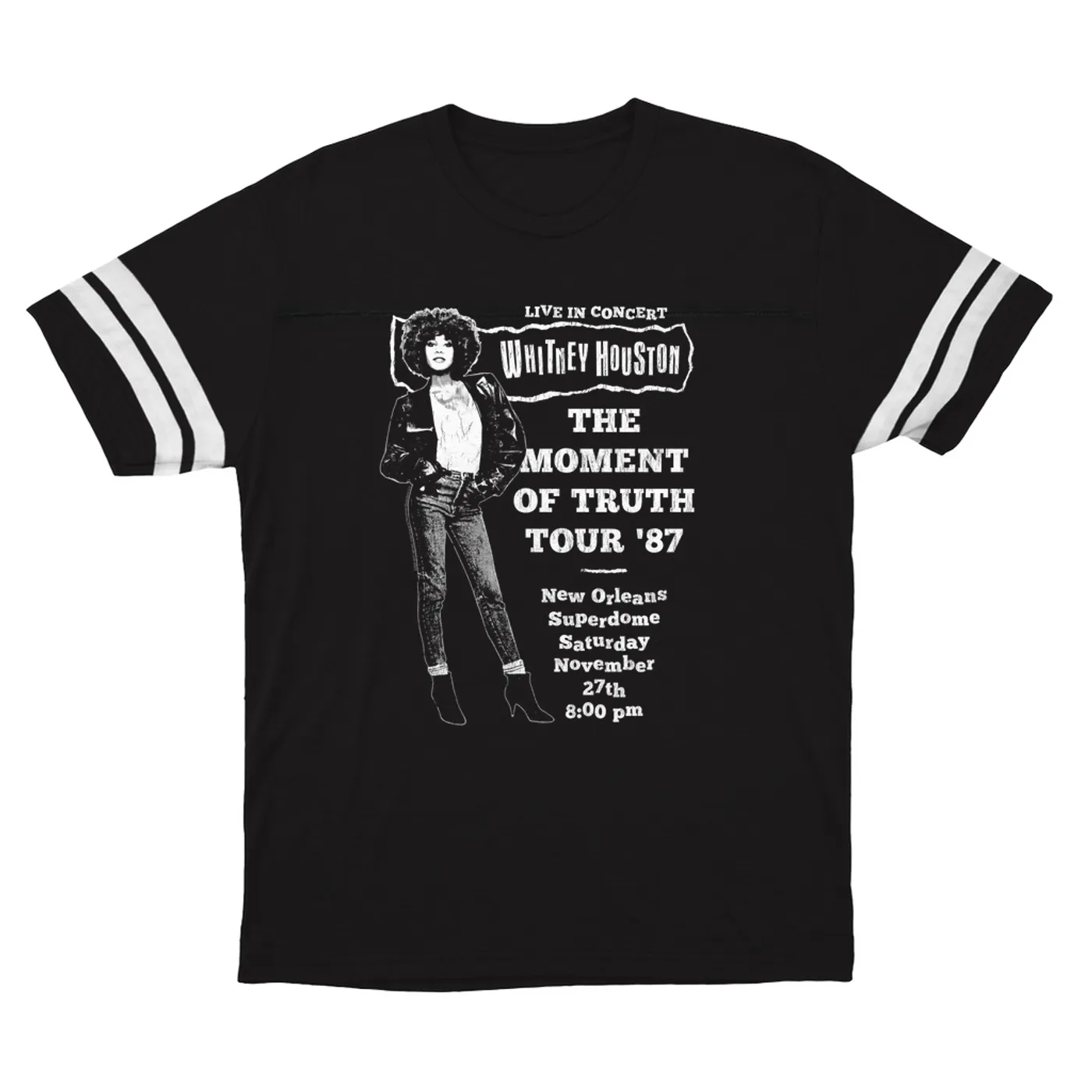 Whitney Houston T-Shirt | LIVE The Moment Of Truth Tour Distressed (Merchbar Exclusive) Whitney Houston Football Shirt