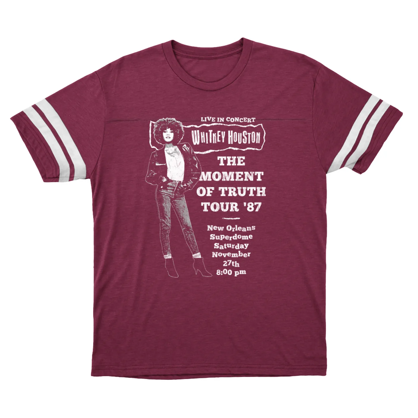 Whitney Houston T-Shirt | LIVE The Moment Of Truth Tour Distressed (Merchbar Exclusive) Whitney Houston Football Shirt