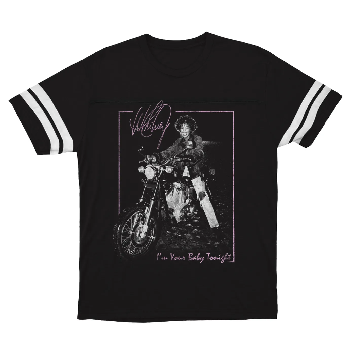 Whitney Houston T-Shirt | Pink I'm Your Baby Tonight Distressed Whitney Houston Football Shirt