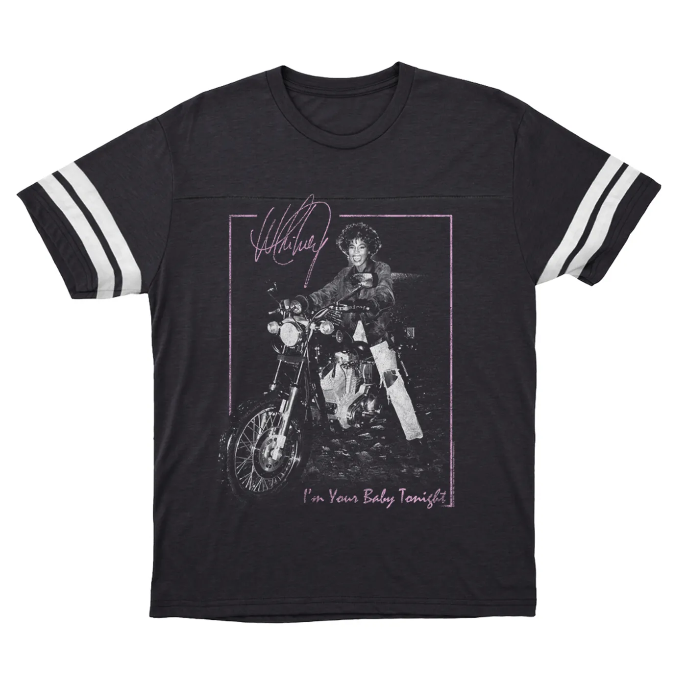 Whitney Houston T-Shirt | Pink I'm Your Baby Tonight Distressed Whitney Houston Football Shirt