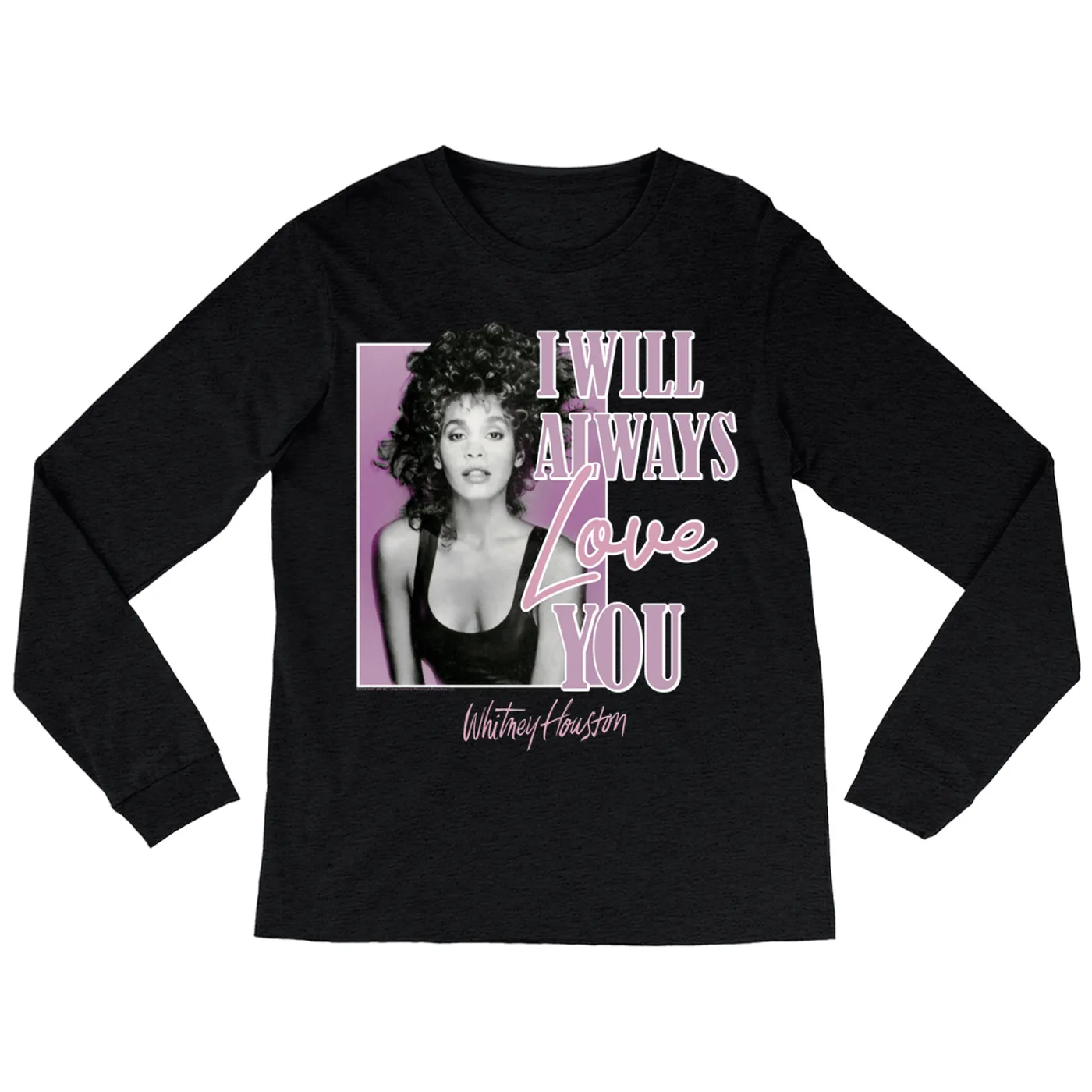 Whitney Houston Long Sleeve Shirt | Purple I Will Always Love You Design Whitney Houston Shirt