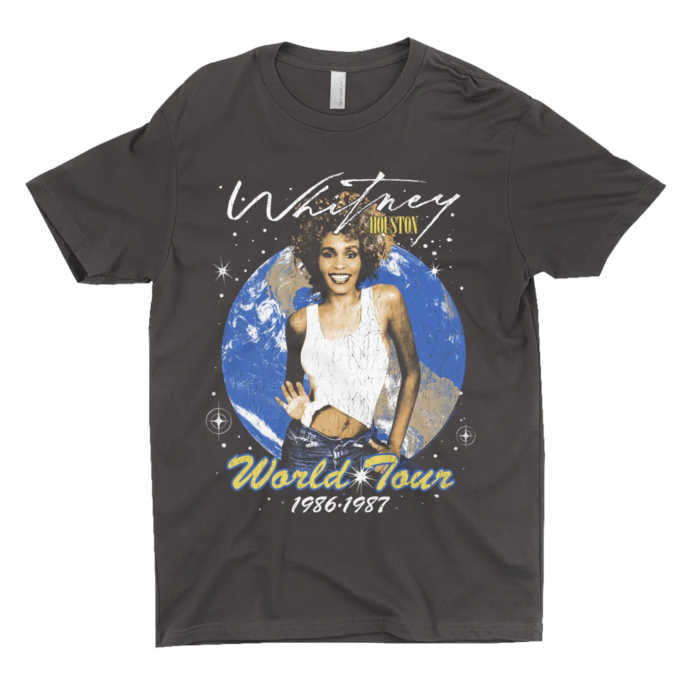 Whitney Houston T-Shirt | World Tour 1986-1987 Distressed Whitney Houston Dark Shirt