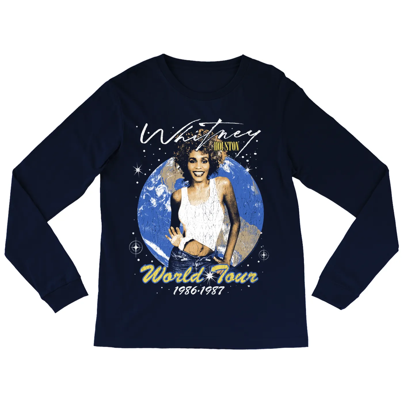 Whitney Houston Long Sleeve Shirt | World Tour 1986-1987 Distressed Whitney Houston Shirt