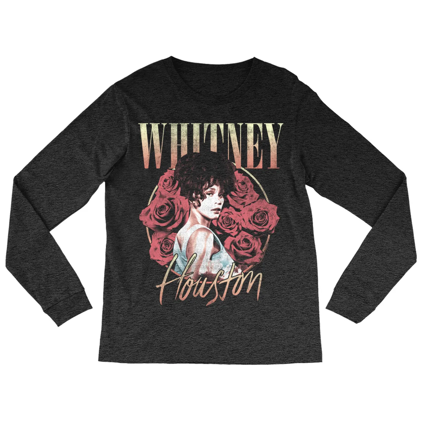 Whitney Houston Long Sleeve Shirt | Rose Bouquet Distressed (Merchbar Exclusive) Whitney Houston Shirt