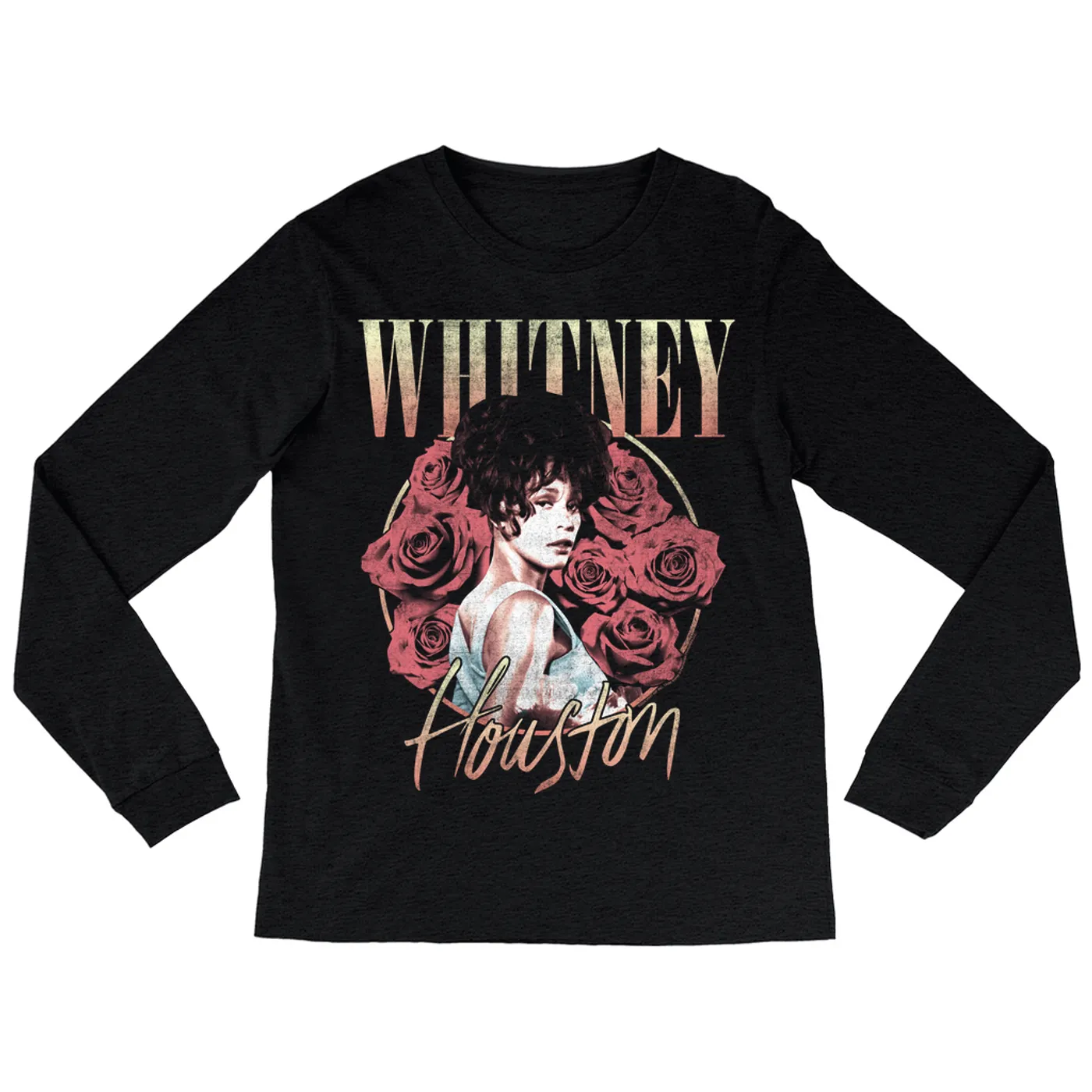 Whitney Houston Long Sleeve Shirt | Rose Bouquet Distressed (Merchbar Exclusive) Whitney Houston Shirt