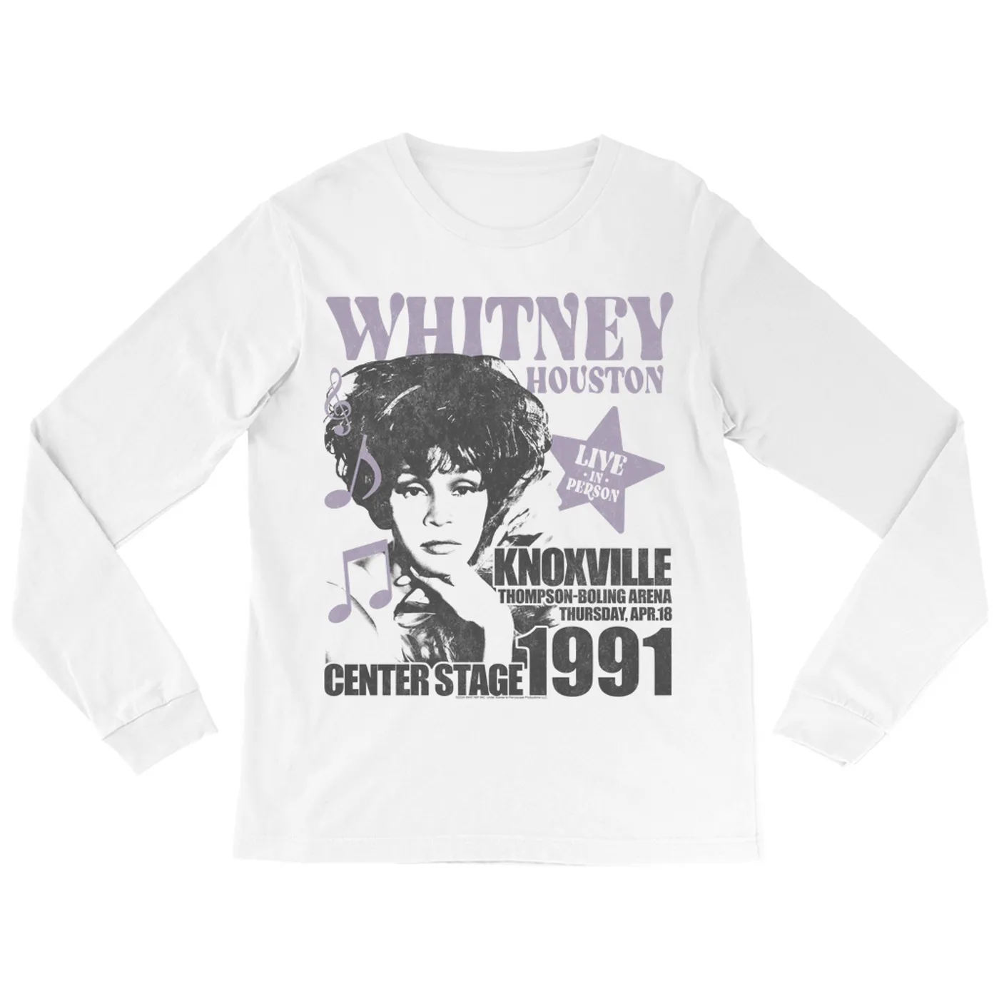 Whitney Houston Long Sleeve Shirt | Knoxville 1991 Concert Distressed (Merchbar Exclusive) Whitney Houston Shirt