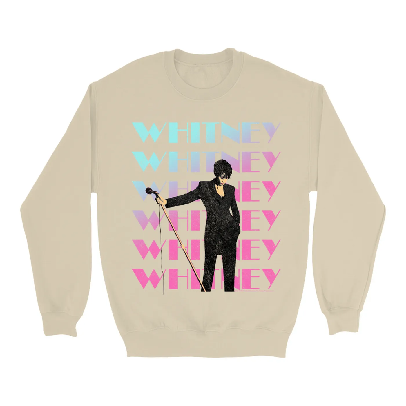 Whitney Houston Sweatshirt | Pastel Ombre Whitney On Stage Distressed Whitney Houston Sweatshirt