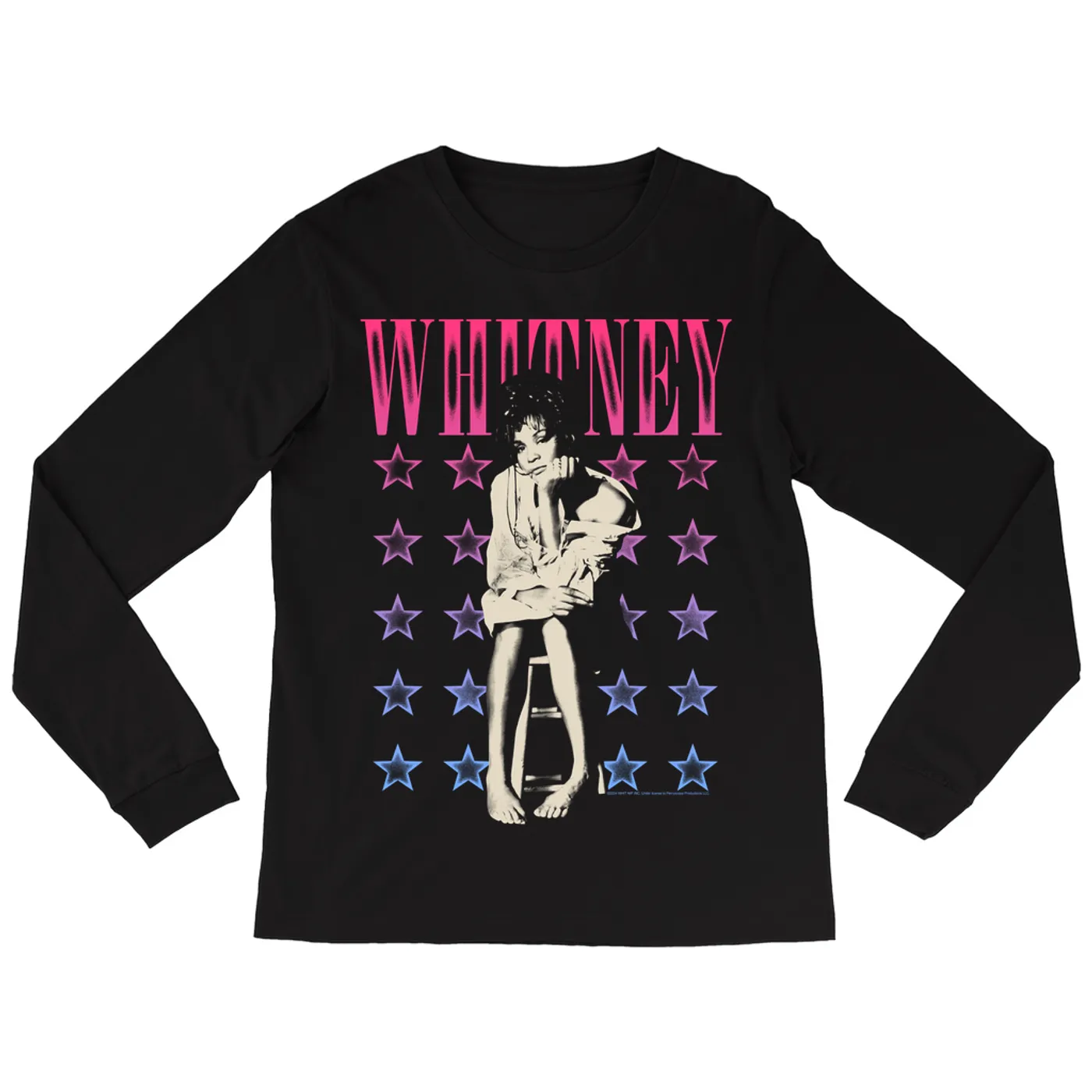 Whitney Houston Long Sleeve Shirt | Colorful Ombre Stars Design Distressed Whitney Houston Shirt