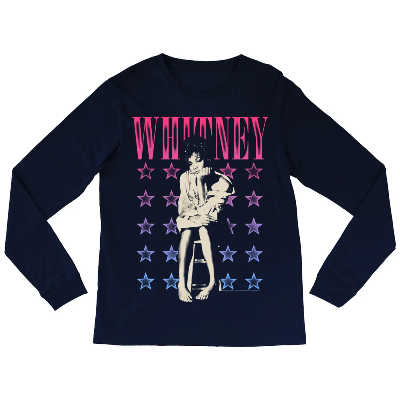 Whitney Houston Long Sleeve Shirt | Colorful Ombre Stars Design Distressed Whitney Houston Shirt