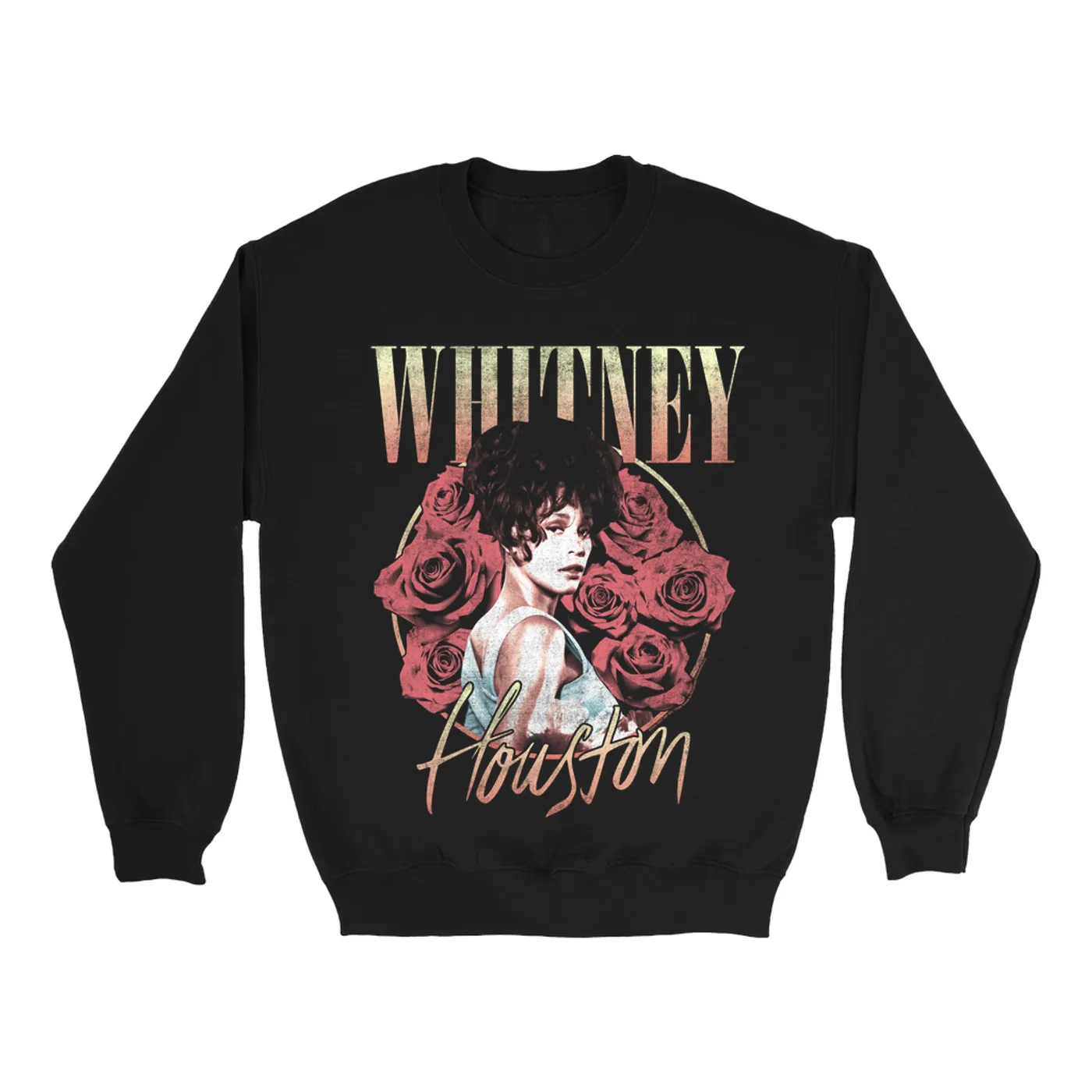 Whitney Houston Sweatshirt | Rose Bouquet Distressed (Merchbar Exclusive) Whitney Houston Sweatshirt