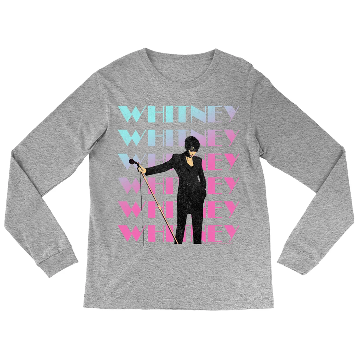 Whitney Houston Long Sleeve Shirt | Pastel Ombre Whitney On Stage Distressed Whitney Houston Shirt