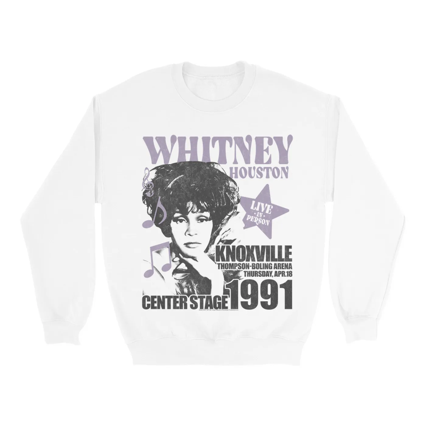 Whitney Houston Sweatshirt | Knoxville 1991 Concert Distressed (Merchbar Exclusive) Whitney Houston Sweatshirt