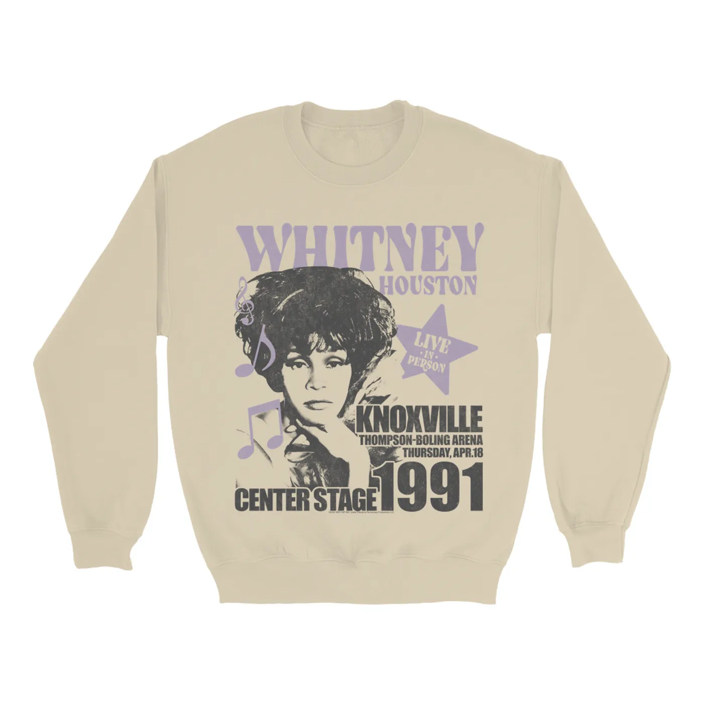 Whitney Houston Sweatshirt | Knoxville 1991 Concert Distressed (Merchbar Exclusive) Whitney Houston Sweatshirt