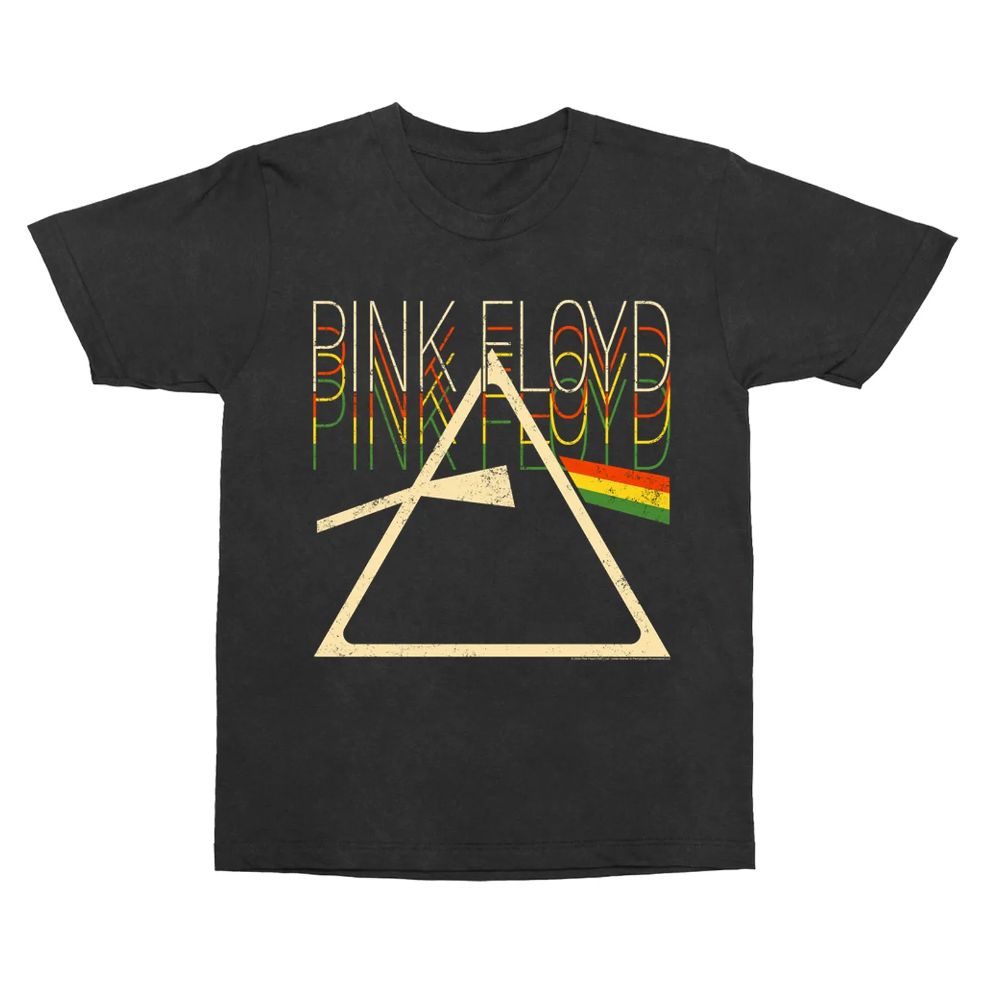 Pink Floyd T-Shirt | Retro Multi-Color Dark Side Of The Moon Prism Distressed (Merchbar Exclusive) Pink Floyd Vintage Shirt