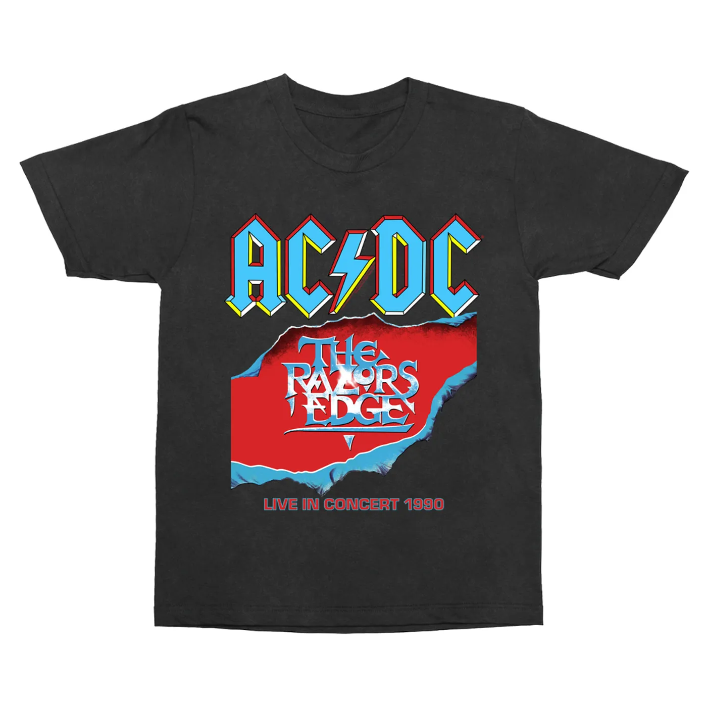 AC/DC T-Shirt | Bold Primary Color Razors Edge Cover Design ACDC Vintage Shirt
