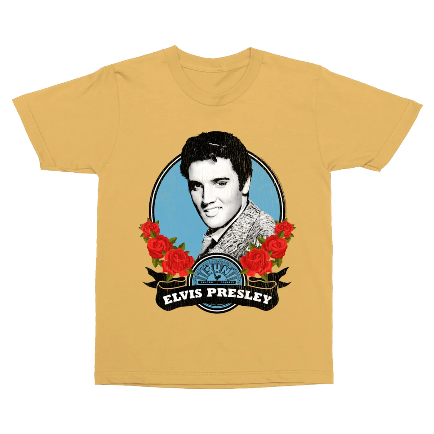 Sun Records T-Shirt | Elvis In Roses Distressed (Merchbar Exclusive) Sun Records Vintage Shirt