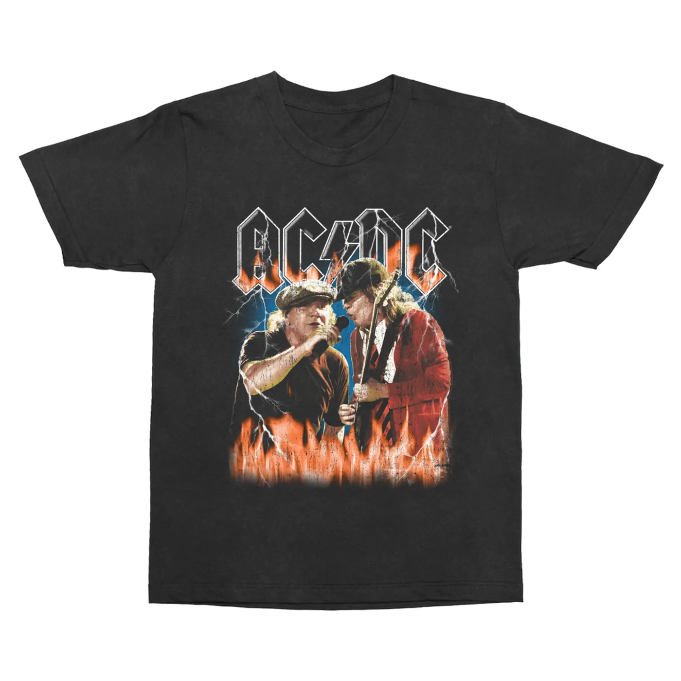 AC/DC T-Shirt | Rock Or Bust Malcolm And Angus In Flames Distressed (Merchbar Exclusive) ACDC Vintage Shirt