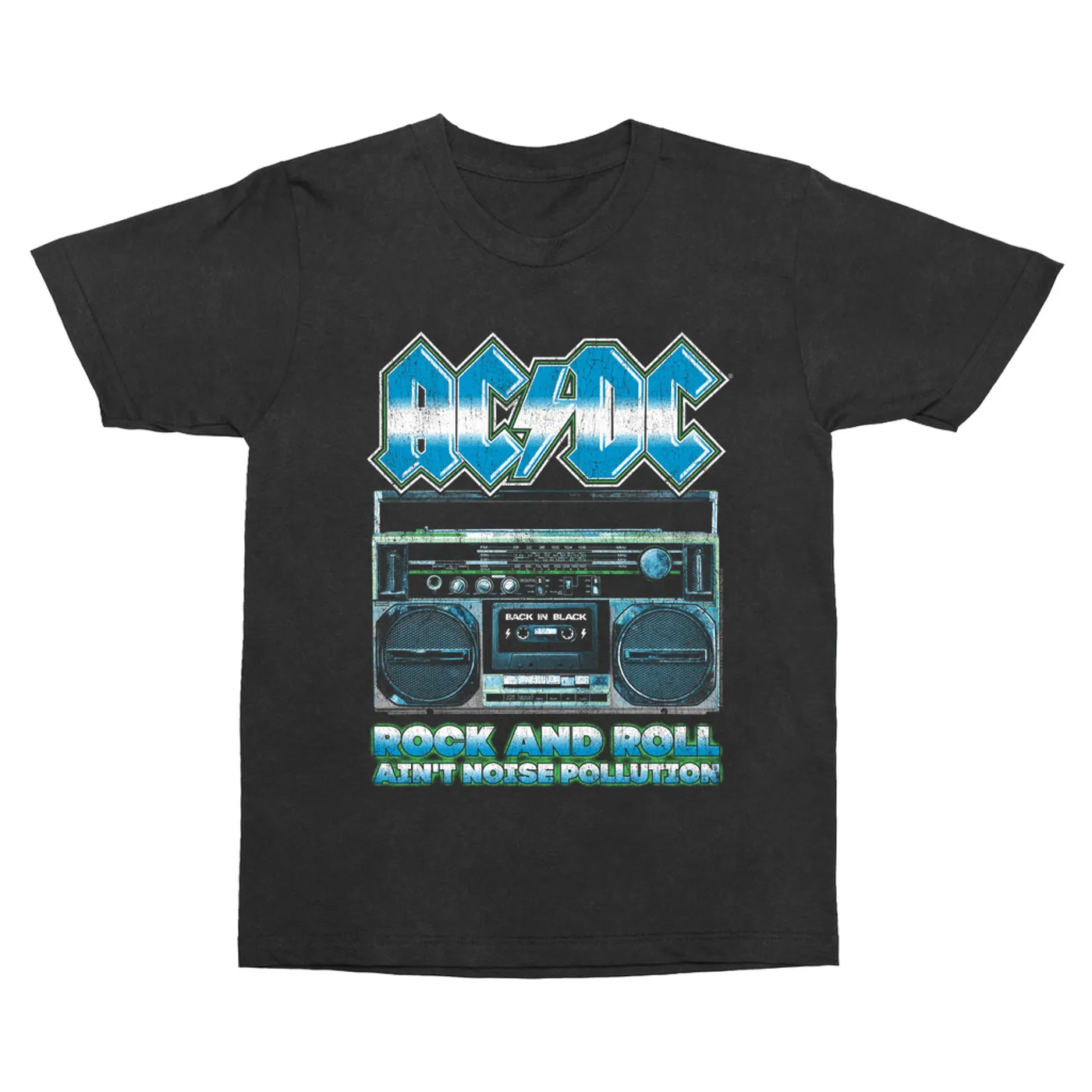 AC/DC T-Shirt | Rock N' Roll Ain't Noise Pollution Boombox Distressed (Merchbar Exclusive) ACDC Vintage Shirt