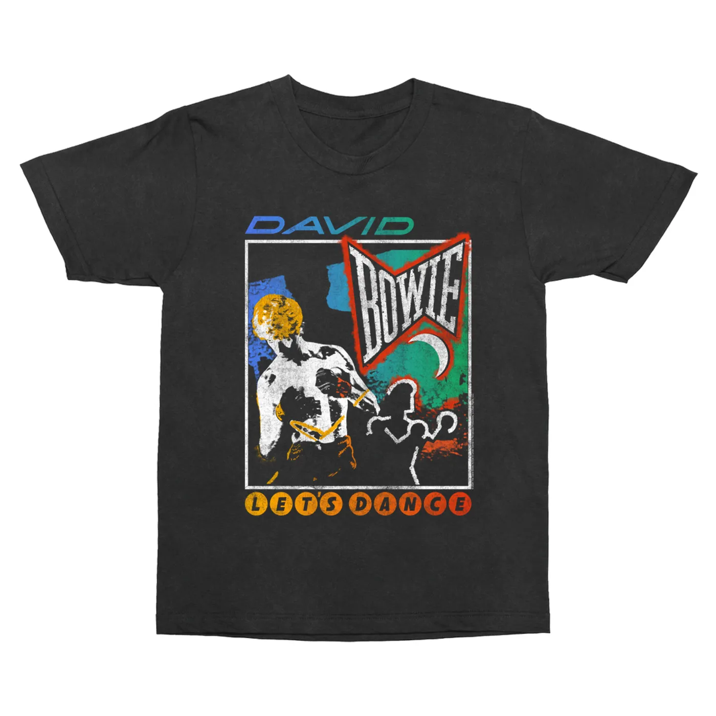 David Bowie T-Shirt | Retro Colorful Ombre Let's Dance Album Design Distressed (Merchbar Exclusive) David Bowie Vintage Shirt