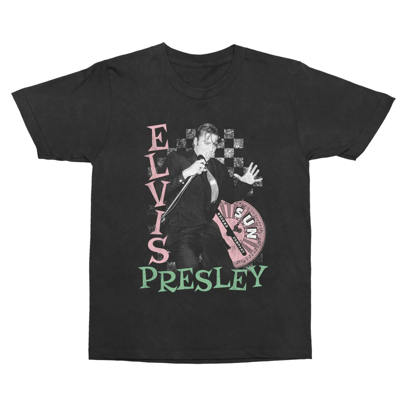 Sun Records T-Shirt | Pink Green Singing Checkered Design (Merchbar Exclusive) Sun Records Vintage Shirt