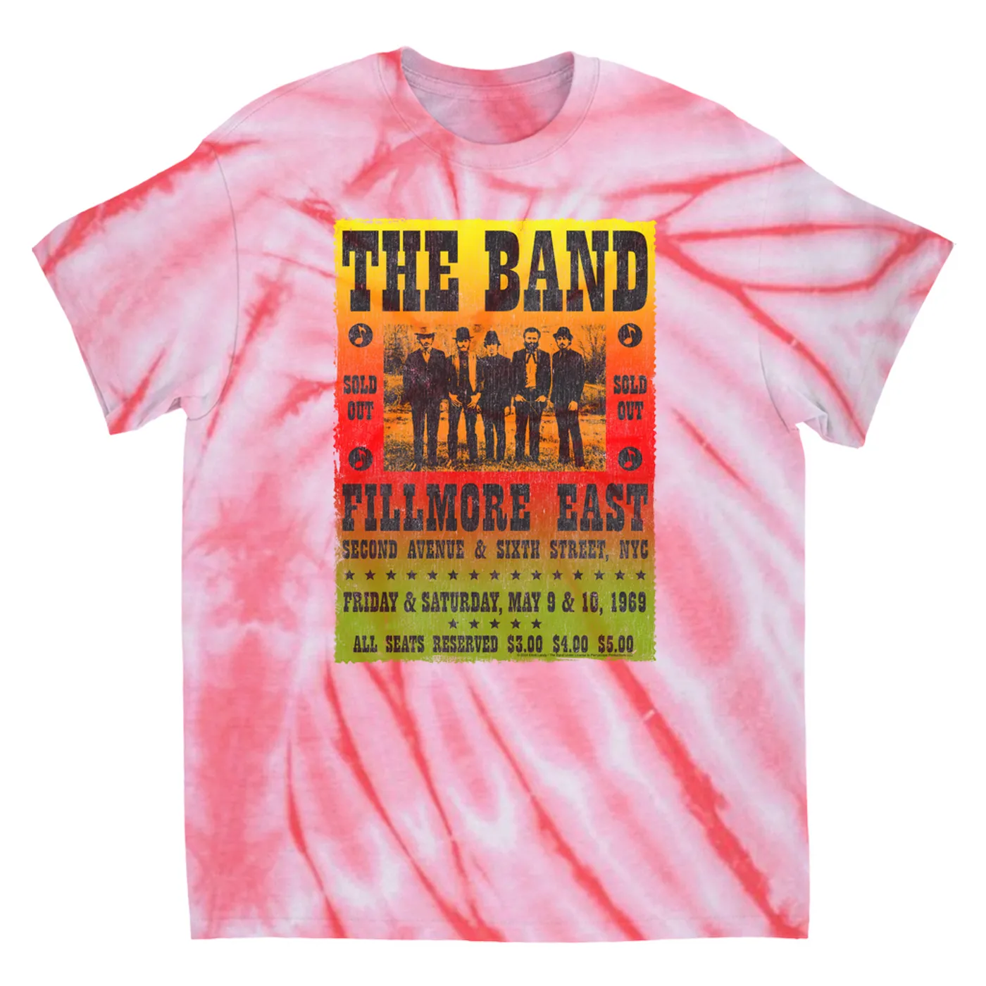 The Band T-Shirt | Fillmore East Ombre Concert Poster Design Distressed (Merchbar Exclusive) The Band Tie Dye Shirt