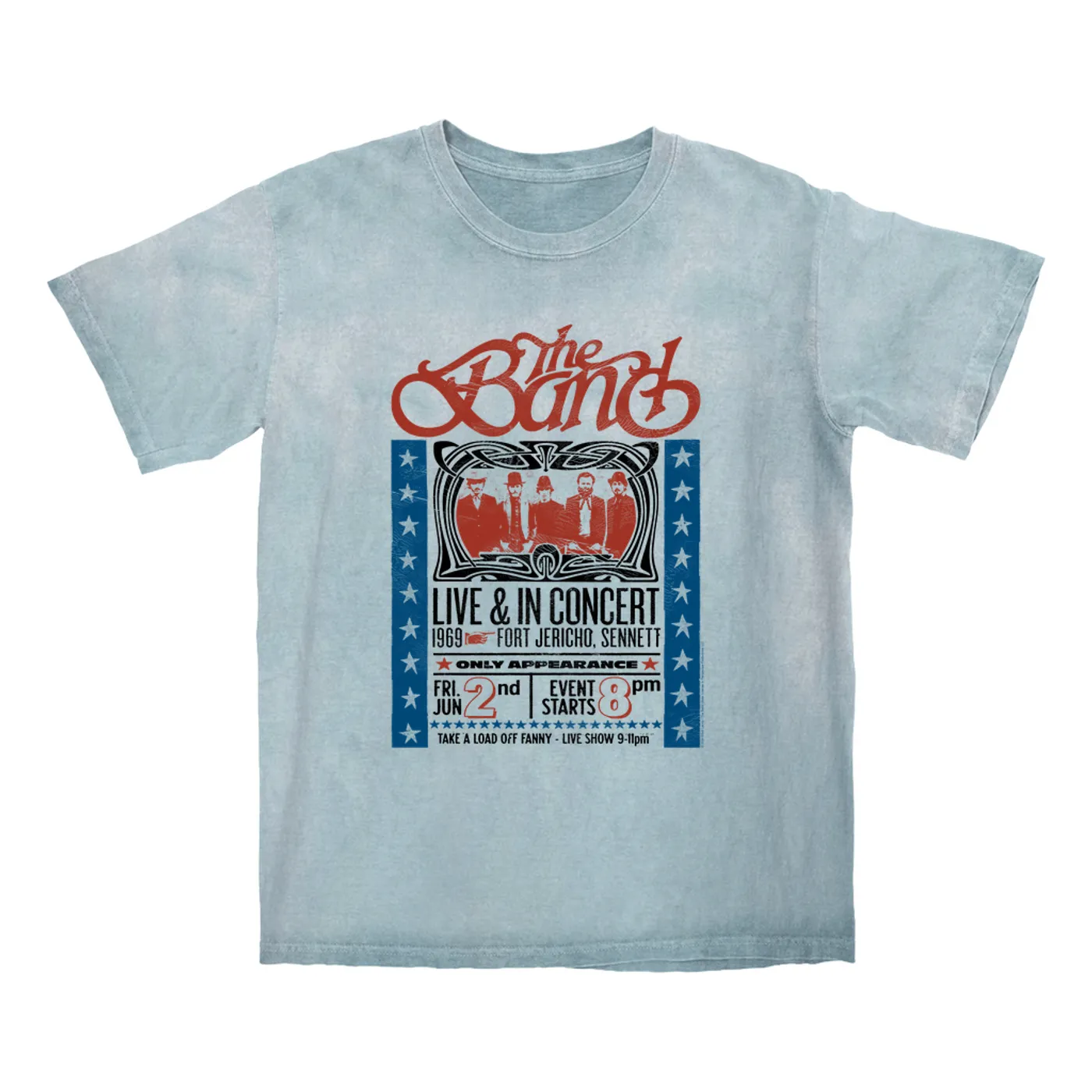 The Band T-shirt | Live 1969 Fort Jericho Concert Distressed The Band Color Blast Shirt