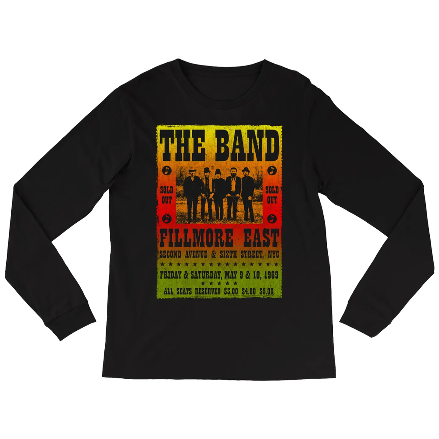 The Band Long Sleeve Shirt | Fillmore East Ombre Concert Poster Design Distressed (Merchbar Exclusive) The Band Shirt