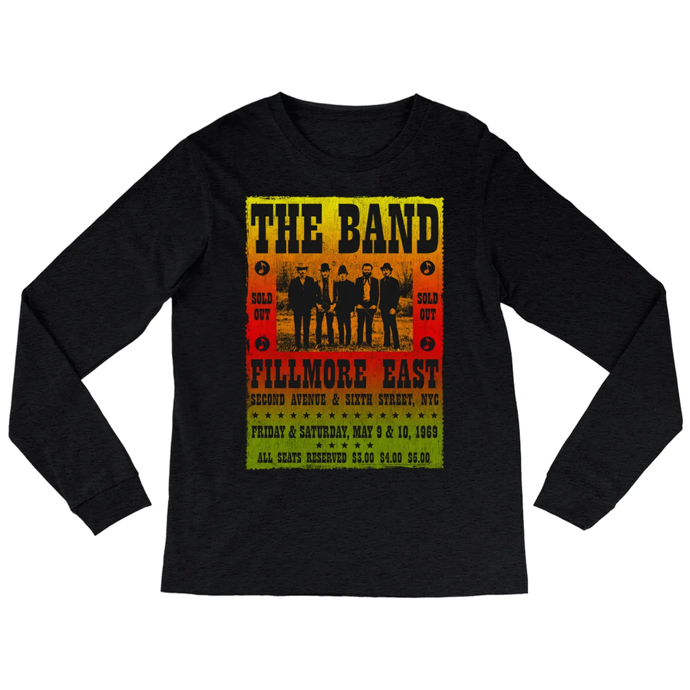 The Band Long Sleeve Shirt | Fillmore East Ombre Concert Poster Design Distressed (Merchbar Exclusive) The Band Shirt
