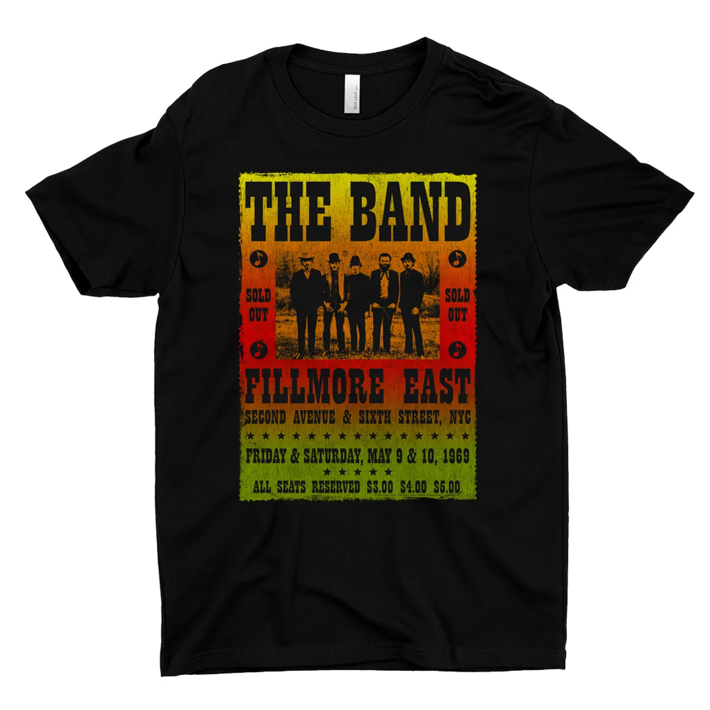 The Band T-Shirt | Fillmore East Ombre Concert Poster Design Distressed (Merchbar Exclusive) The Band Dark Shirt