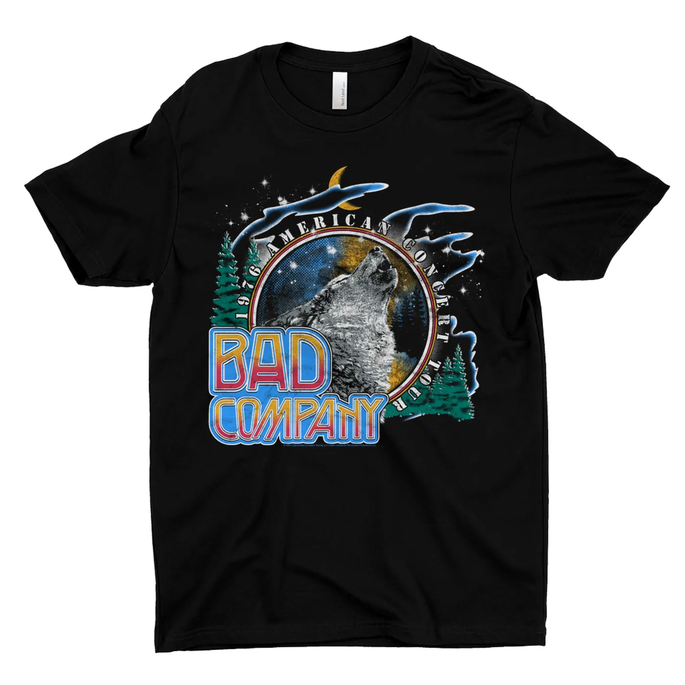 Bad Company T-Shirt | 1976 American Concert Tour Wolf Pack Design (Merchbar Exclusive) Bad Company Dark Shirt