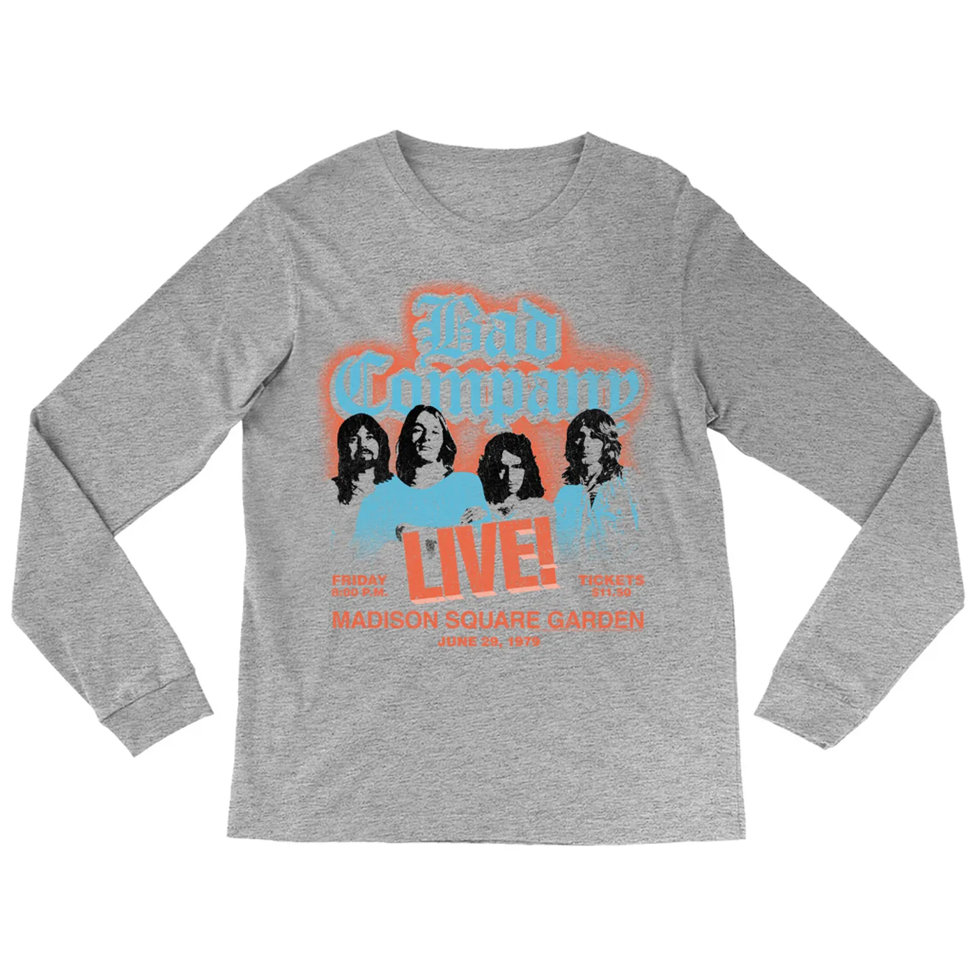 Bad Company Long Sleeve Shirt | LIVE At Madison Square Garden Concert Distressed (Merchbar Exclusive) Bad Company Shirt