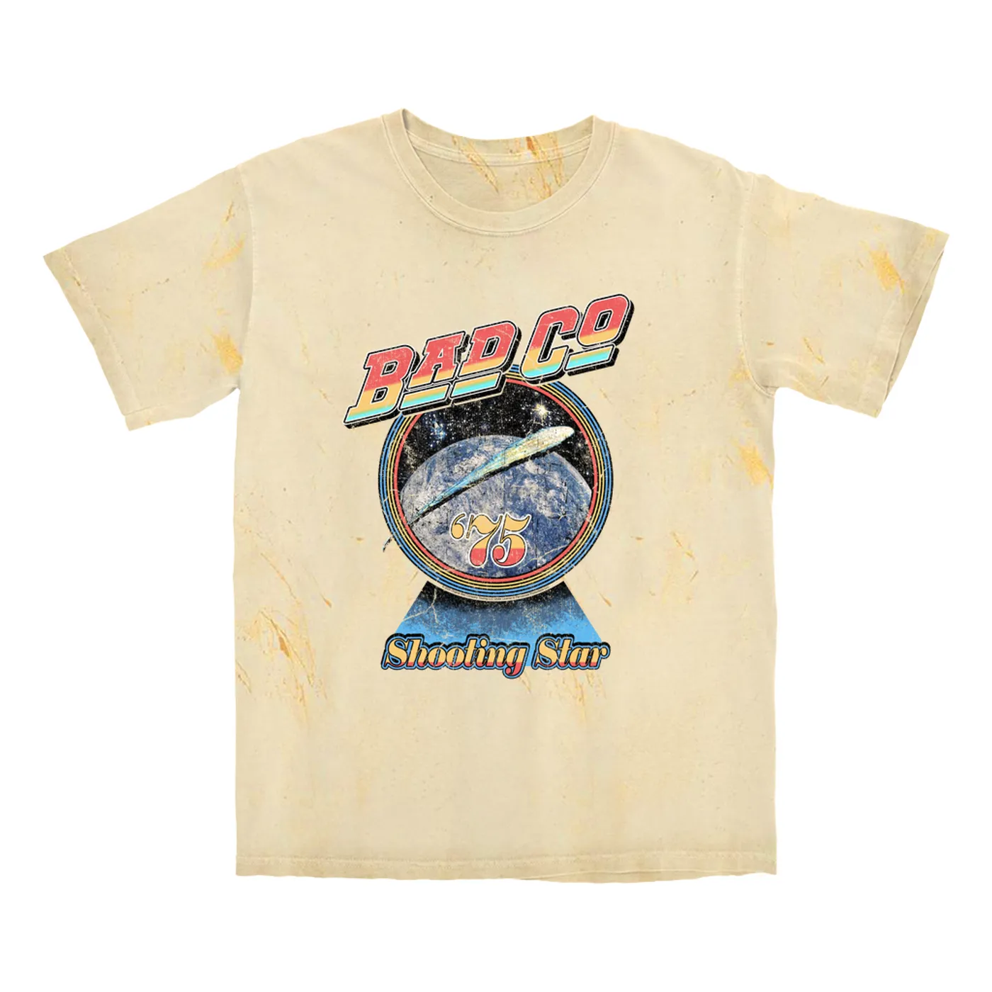 Bad Company T-shirt | 1975 Shooting Star Image Distressed Bad Company Color Blast Shirt