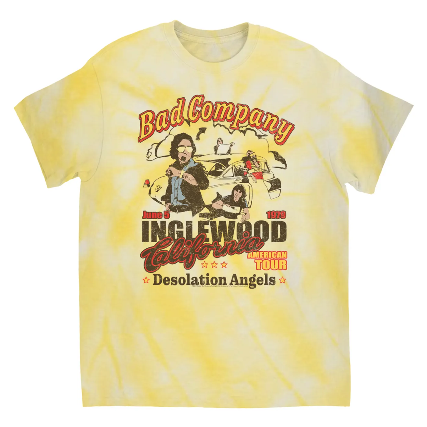 Bad Company T-Shirt | Inglewood CA Desolation Angels '79 US Tour Distressed (Merchbar Exclusive) Bad Company Tie Dye Shirt