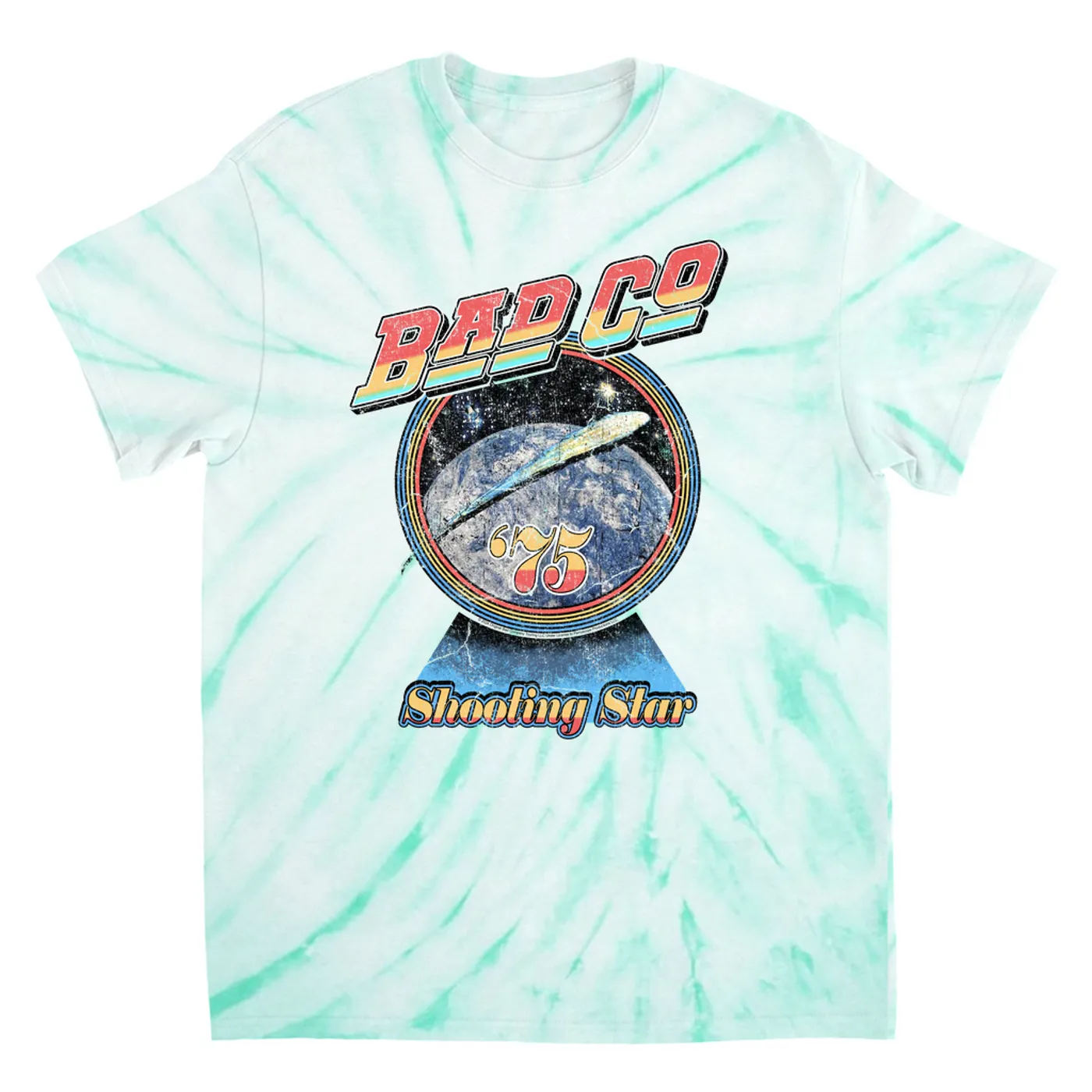 Bad Company T-Shirt | 1975 Shooting Star Image Distressed Bad Company Tie Dye Shirt