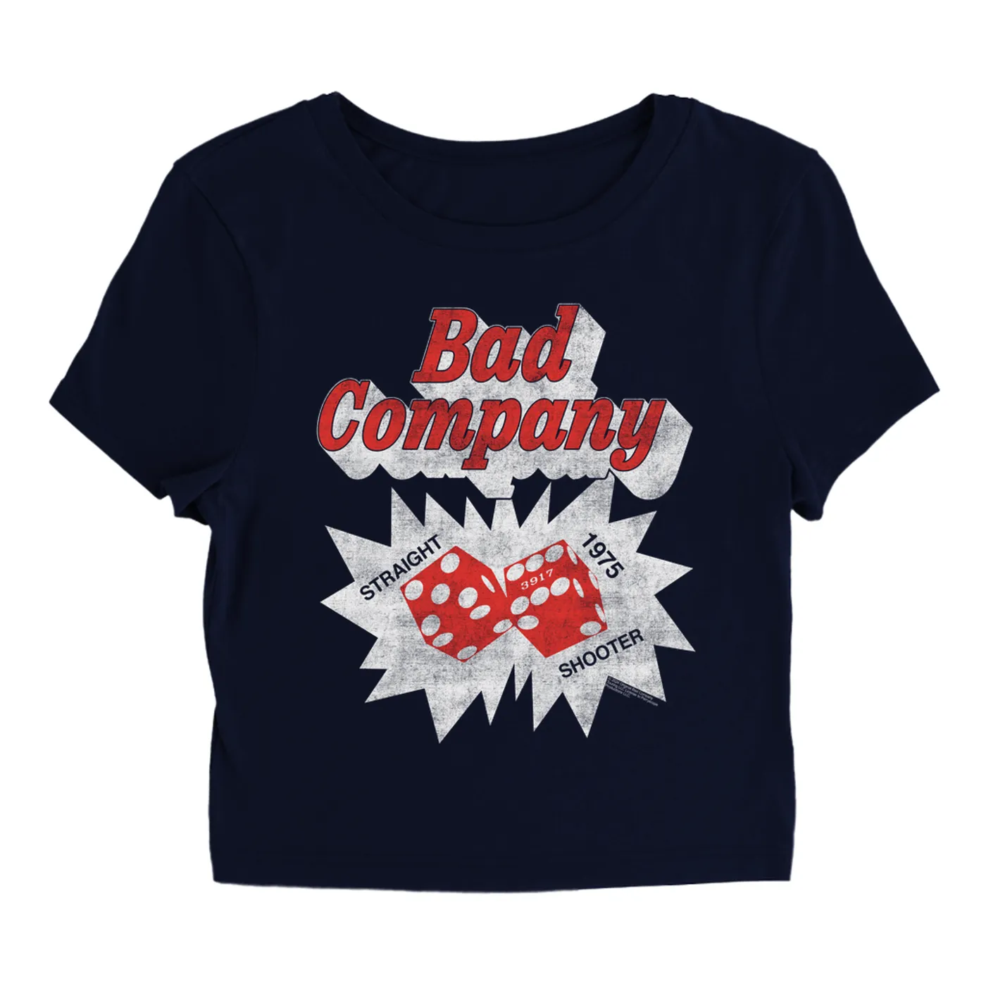 Bad Company Women's T-Shirt | Straight Shooter '75 Dice Distressed Bad Company Baby Tee