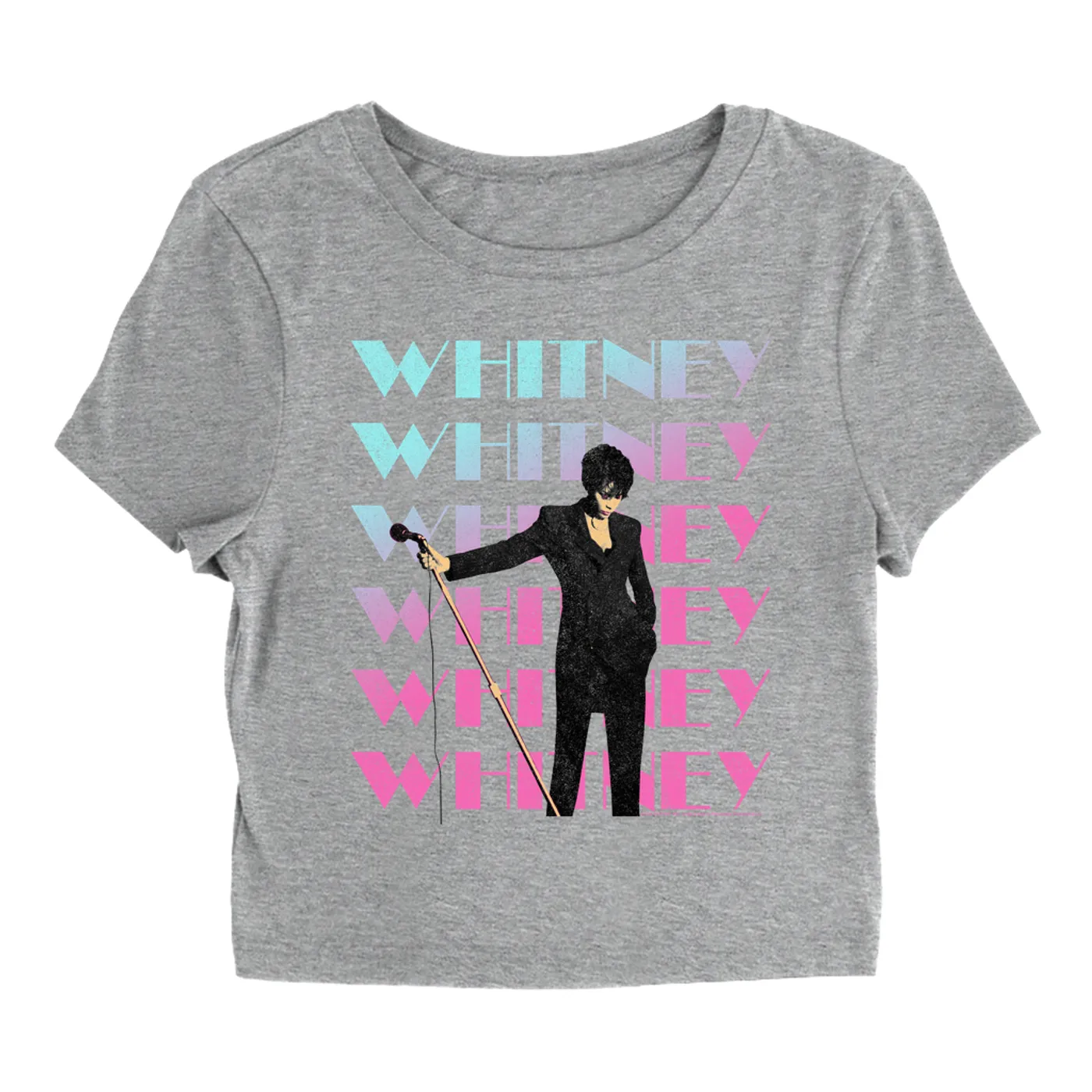 Whitney Houston Women's T-Shirt | Pastel Ombre Whitney On Stage Distressed Whitney Houston Baby Tee