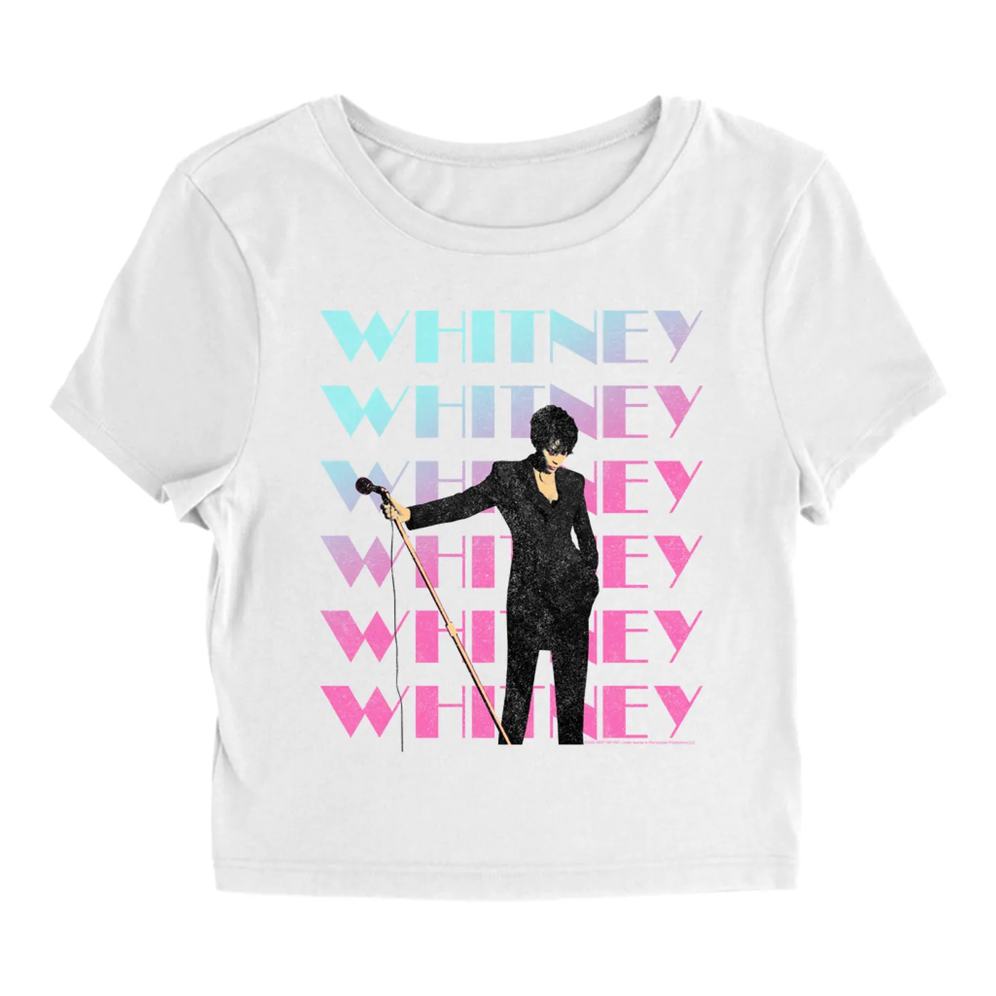 Whitney Houston Women's T-Shirt | Pastel Ombre Whitney On Stage Distressed Whitney Houston Baby Tee